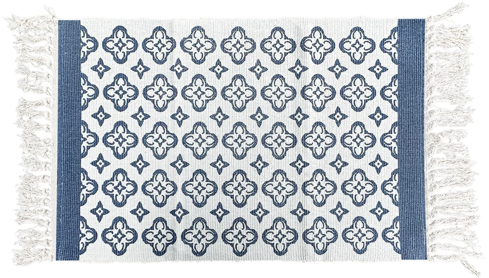 Indigo Tile layering rug, laid flat