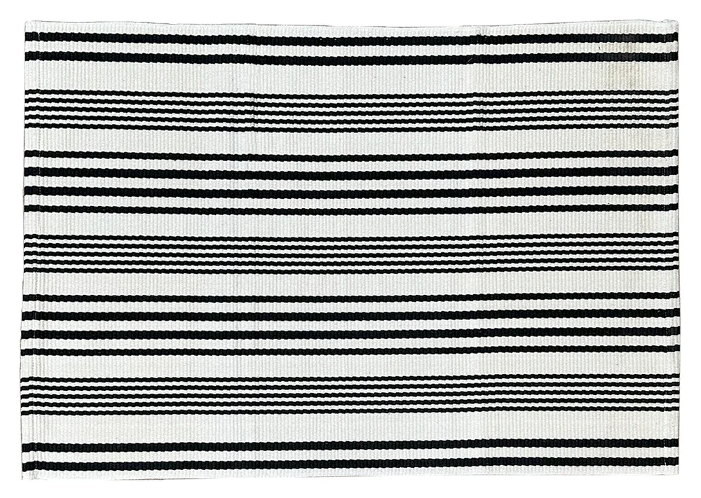 Ink Stripe layering rug, laid flat